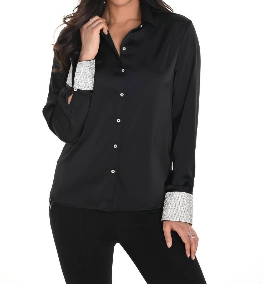 NEW FRANK LYMAN button-down top with rhinestone cuff in black